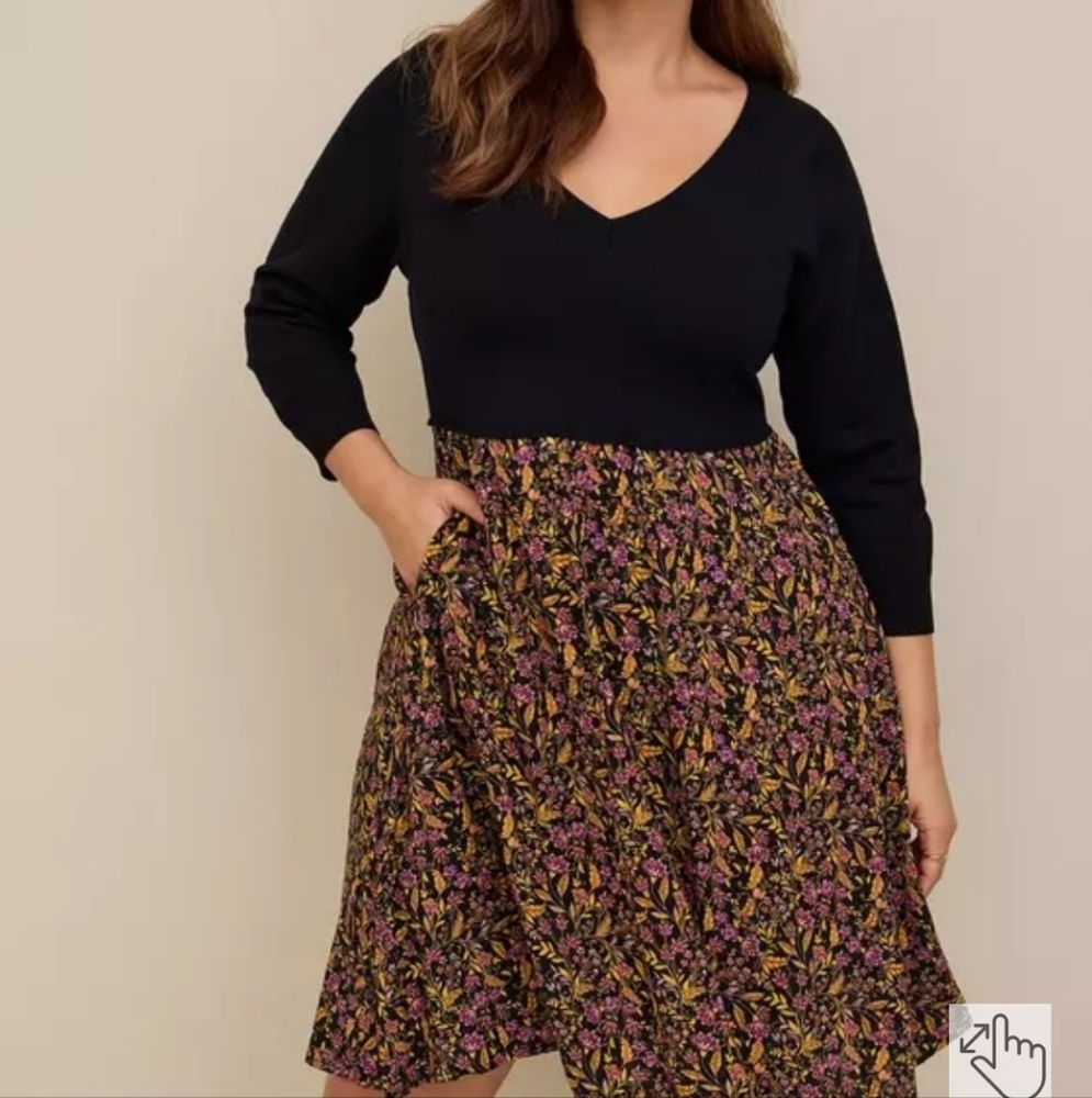 Torrid Plus Size Mini Sweater Knit & Challis Woven Dress size 3